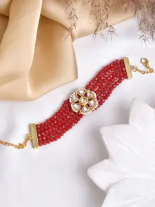 TEEJH Women Gold-Toned & Red Brass Multistrand Bracelet