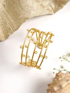 TEEJH Women Gold-Toned & White Brass Cuff Bracelet
