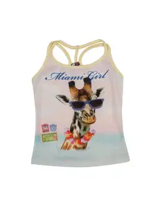 Actuel Girls Yellow & Brown Graphic Printed Pure Cotton Tank Top