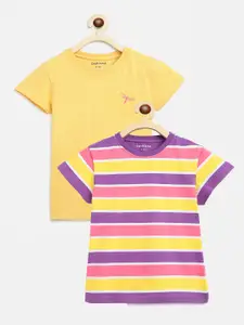 Campana Girls Yellow Pack Of 2 Striped T-shirts