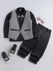 DKGF FASHION Boys Grey & Black Solid Shirt with Trousers
