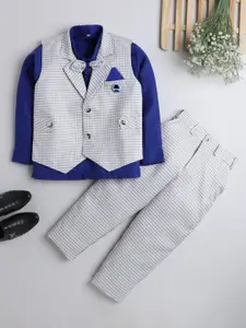 DKGF FASHION Boys Blue & White Shirt with Trousers & Waistcoat