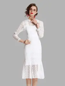 JC Collection Women White Net Sheath Midi Dress
