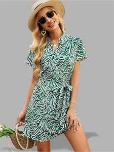 JC Collection Women Green Abstract Printed Wrap Dress
