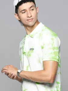 Flying Machine Men Green & Off White Abstract Printed Polo Collar Slim Fit Casual T-shirt