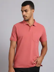 VENITIAN Men Coral Solid Polo Collar T-shirt