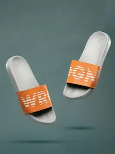 WROGN WROGN Men Orange & White Brand Logo Printed Sliders