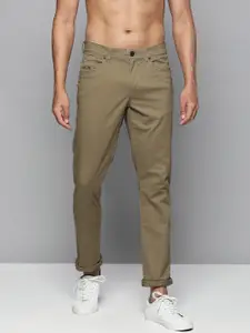 Flying Machine Men Olive Green Solid Slim Fit Casual Chinos Trousers