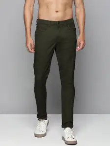 Flying Machine Men Olive Green Solid Slim Fit Trousers