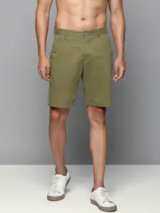 Flying Machine Men Olive Green Solid Above Knee Slim Fit Chino Shorts