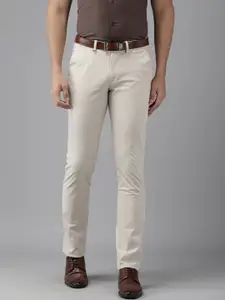 Van Heusen Men Cream-Coloured Slim Fit Trousers