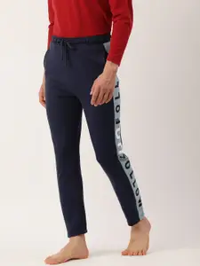 Chromozome Men Navy Blue Solid Lounge Pants With Printed Sides