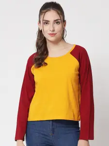 Kotty Women Yellow & Red Colourblocked T-shirt