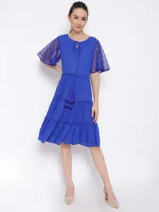 MARC LOUIS Women Blue Tie-Up Neck Crepe Dress