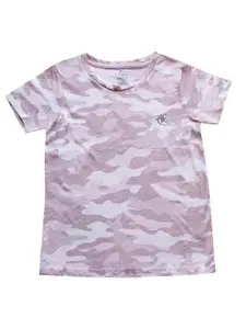 KiddoPanti Boys Peach-Coloured Camouflage Printed T-shirt