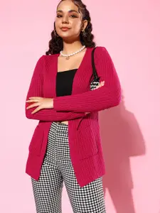 DressBerry DressBerry Women Pink Front-Open Acrylic Sweater