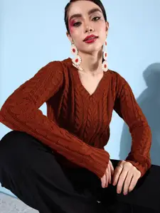 Dressberry Women Cable Knit Long Sleeves Pullover Sweater