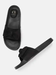 Carlton London Women Black Open Toe Flats with Bows