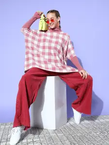 4WRD by Dressberry 4WRD by Dressberry Women Pretty Pink Checked Oversized Layer Sweater