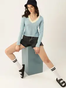 DressBerry Women Blue Melange Knitted Pullover