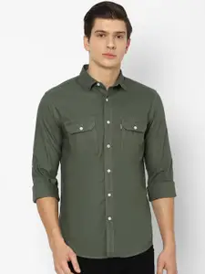 Louis Philippe Jeans Men Olive Green Slim Fit Casual Shirt