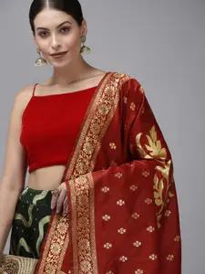 DIVASTRI Green & Red Ready to Wear Lehenga & Unstitched Blouse With Dupatta