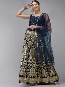 DIVASTRI Navy Blue & Gold-Toned Ready to Wear Lehenga & Unstitched Blouse With Dupatta