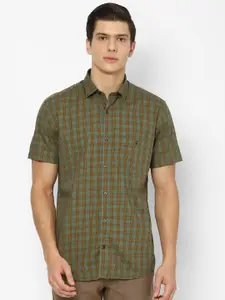 Louis Philippe Sport Men Olive Green Slim Fit Checked Casual Shirt