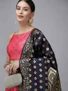 DIVASTRI Pink & Navy Blue Ready to Wear Lehenga & Unstitched Blouse With Dupatta