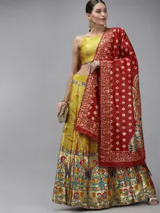 DIVASTRI Yellow & Red Ready to Wear Lehenga & Unstitched Blouse With Dupatta