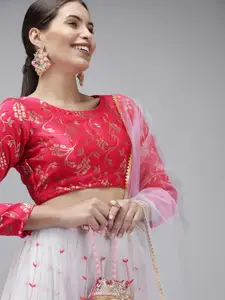 DIVASTRI White & Pink Ready to Wear Lehenga & Unstitched Blouse With Dupatta