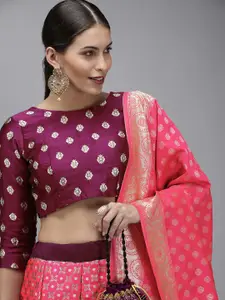 DIVASTRI Purple & Pink Ready to Wear Lehenga & Unstitched Blouse With Dupatta