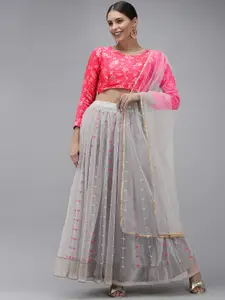 DIVASTRI Grey & Pink Ready to Wear Lehenga & Unstitched Blouse With Dupatta