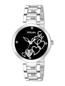 Mikado Women Black Dial & Silver Stainless Steel Straps Analogue Watch Black Dil Chain