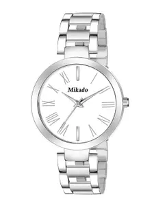 Mikado Women White Brass Dial & Silver Toned Stainless Steel Straps Analogue Watch
