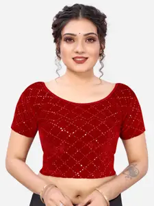 SIRIL Women Red Embellished Sequence Work Saree Blouse