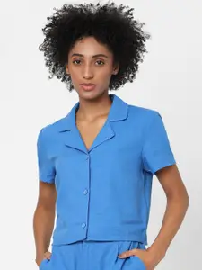 ONLY Women Blue Solid Boxy Fit Casual Shirt