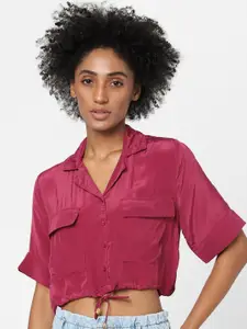 ONLY Women Maroon Boxy Crop Casual Shirt