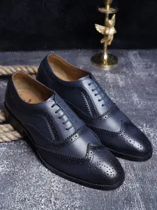 LOUIS STITCH Men Prussian-Blue Textured Leather Formal Brogues