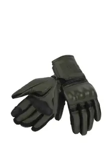 Royal Enfield Men Olive Green & Black Leather Riding Gloves