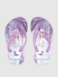 toothless Girls Purple & White Frozen Printed Rubber Thong Flip-Flops