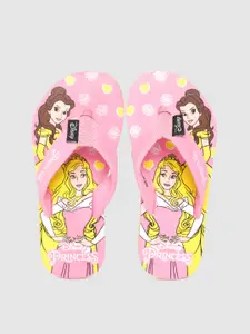 toothless Girls Pink & Yellow Disney Princess Printed Rubber Thong Flip-Flops