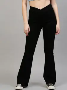 TARAMA Women Black Flared High-Rise Stretchable Jeans