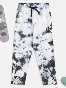 Lil Tomatoes Boys White and Green Tie Dye Printed Track Pants