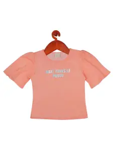 Tiny Girl Orange Typography Printed Top