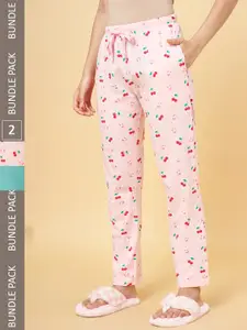 Dreamz by Pantaloons Women Pack Of 2 Pink & Sea Green Printed Lounge Pants