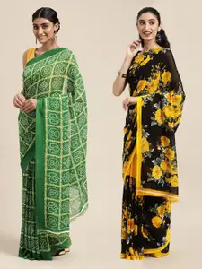 KALINI Pack of 2 Green & Black Printed Saree