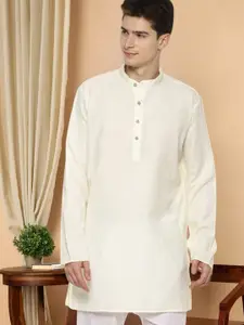 TATTVA Men Cream-Coloured Solid Kurta