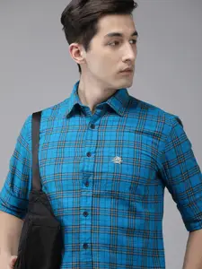 U.S. Polo Assn. Men Blue Tartan Checked Tailored Fit Cotton Casual Shirt