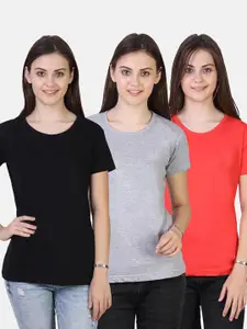 Fleximaa Women Coral & Black 3 T-shirt